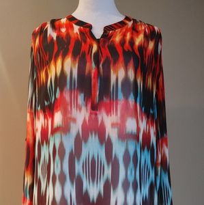 a.n.a 1X Orange,brown,blue,white shear blouse.